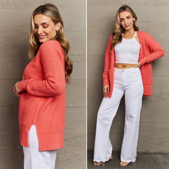 Zenana Waffle Knit Cardigan - Size Small - Picture 3 of 9